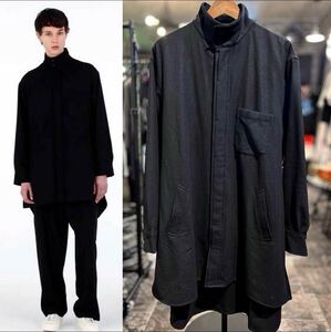 【新品同様】Y-3ワイスリーadidasアディダスフランネルウール混ロングシャツジャケット黒sizeM(オーバーサイズXL相当)ヨウジヤマモトワイズ