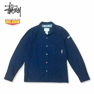 【レアコラボ】Stussy Big John Workshirts Navy M ステューシー ビッグジョン ワークシャツ 長袖 ネイビー 起毛 ヴィンテージ トップス 