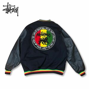 【激レア】Stussy Masterpiece Rasta Stadium Jacket ステューシー マスターピース スタジャン ジャケットブルゾン レザー XL サンプル FF