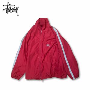 【90s ヴィンテージ】Stussy Nylon Track Top Jacket ステューシー ナイロン トラック ジャケット ウインドブレーカー L 古着 Red レッド