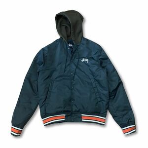 【美品】Stussy Hooded Nylon Stadium Jacket S ステューシー フード ナイロン スタジアム ジャケット ネイビー スタジャン OLD