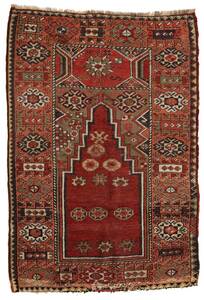 ★状態良好★ムジュール祈祷用ラグ Mucur Prayer Rug 157 x 107 cm トルコ（1885年頃）アンティーク　トライバルラグ