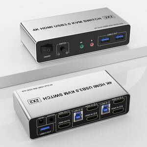 4K USB 3.0 HDMI dual monitor KVM switch 2 port display switch 2 monitor 2 computer 