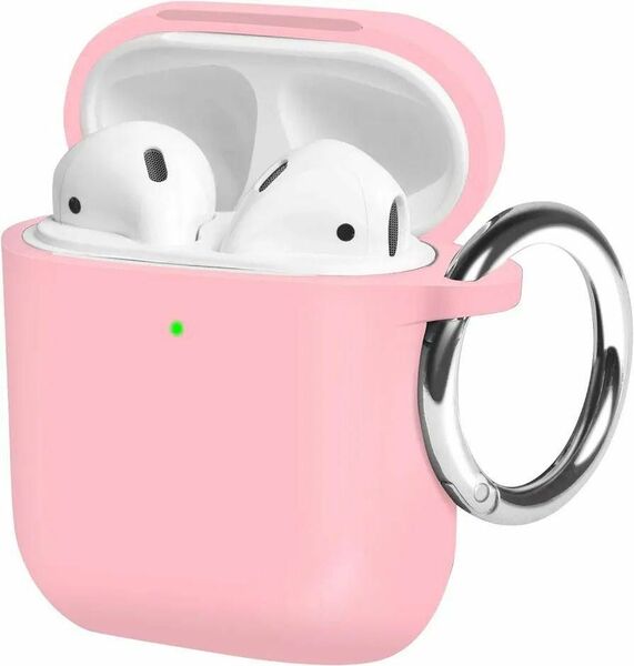 20%off!!AirPods ケース 保護ケース シリコン カバー ピンク ワイヤレスイヤホン シリコンケース 薄型 カラビナ