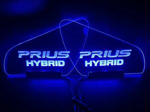 プリウス 30系 HYBRID 専用 光る　ブルー　LED 三角窓 エンブレム aピラーパネル・左右セット