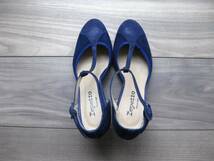 即決☆レペットrepetto☆ヒールパンプス☆スエード×レザー☆37.5☆BLUE☆T字ストラップ☆フランス☆美品☆_画像5