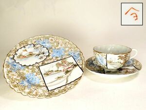 [7418] Meiji period Seto flower. map overglaze enamels cup saucer 1 set ( the first goods * purchase goods )