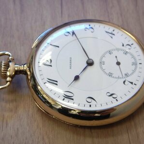 6111 希少売切り☆ AGASSIZ 14K pocket watch 48.7㎜ 80.8g 21石 懐中時計 彫金 スモセコ 手巻き アンティーク アガシの画像3