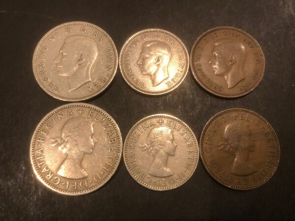 イギリス 1940〜1950年代 古銭 ６種 英国王 ジョージ6世 ＆ エリザベス女王（2世）