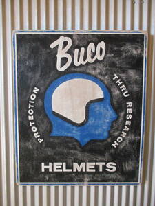 ビンテージサイン木製看板 BUCO HELMET検）ヘルメットBELLアドバタイジング企業販促ガレージカスタムハーレーUSA50s60s70s