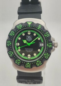 【稼働品】ボーイズ クォーツ タグホイヤー TAGHEUER Professional 200m フォーミュラ1シリーズ 375.513 黒/緑文字盤 純正ベルト