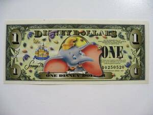 ディズニーダラー 1ドル札　(2005年版) $1紙幣　バーコード有り ダンボ Disney Dollars