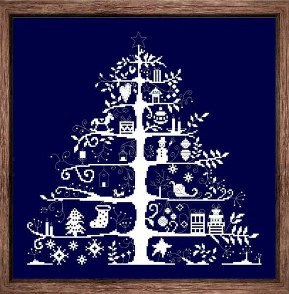 クロスステッチキット クリスマスツリー 一色刺し 藍色 38×37cm 刺繍 紺色 ディープブルー 14CT