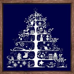 クロスステッチキット クリスマスツリー 一色刺し 藍色 38×37cm 刺繍 紺色 ディープブルー 14CT