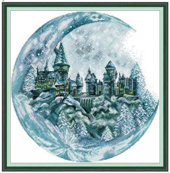 クロスステッチキット Winter at Hogwarts 魔法学校 14CT 図案印刷あり 42×42cm 刺繍