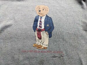 90s polo RALPH LAUREN　ラルフローレン　霜降り　グレー　スウェット　パーカー　ポロベアー　ニット　ビンテージ　