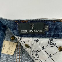 TRUSSARDI トラサルディ ロゴ入り レザー ライン入り デニムパンツ ジーンズ ボトムス 44 /人工皮革 インディゴ 大沢商会/ビンテージ_画像9