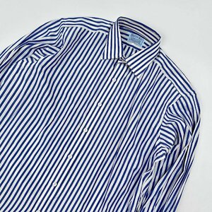 英国製◆HILDITCH & KEY ヒルディッチ アンド キー ストライプ柄 ダブルカフス 長袖 ドレス シャツ 15 - 1/2 39㎝ /イングランド製/ブルー