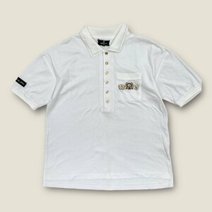 高級◆VALENZA PO SPORTS バレンザポー 豪華刺繍 金ボタン 半袖 ポロシャツ サイズ 40 /日本製/白/ホワイト/レディース/スワロフスキー