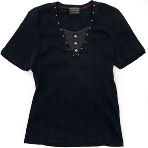 NICOLE CLUB FOR MEN ニコル レイヤード風 Tシャツ カットソー リブ編み サイズ 46/メンズ/ブラック