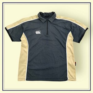 CANTERBURY カンタベリー ハーフジップ 半袖 コットン ポロシャツ シャツ MAサイズ /グレー系/メンズ スポーツ ラグビー 日本製