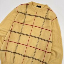 カシミヤ100%◆CASHMERE カシミアウール ニット セーター チェック柄 Mサイズ/クリームイエロー 系/メンズ_画像2