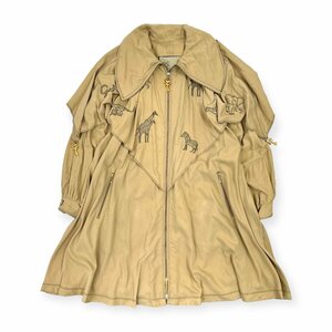 伊太利屋 イタリヤ アニマル ラメ刺繍 デザインジャケット オーバーコート ケープコート 薄手 サイズ 9/レディース/ベージュ 系