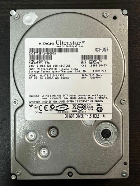 91.HITACHI HDD 1TB 3.5インチ：使用時間34802時間　内臓ハードディスク