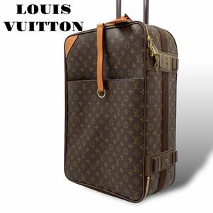 1円〜【希少品】LOUIS VUITTON ルイヴィトン スーツケース キャリーバッグ ぺガス55 モノグラム ガーメントバッグ付属 PVC レザー 茶 旅行