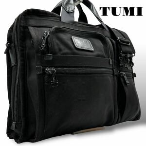 【美品 大容量】TUMI トゥミ 2way ブリーフケース ビジネスバッグ ショルダーバッグ キャンバス レザー ブラック 黒 肩掛け 多収納 メンズ