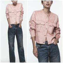 ZARA ザラ 大人可愛い フェイクスエード カーディガン ノーカラー ジャケット ゴールドボタン 春 ピンク 新品未使用 タグ付き Lサイズ_画像10