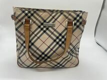 Y7 BURBERRY LONDON BLUE LABEL バーバリー ロンドン ブルーレーベル トートバッグ チェック 牛革 レザー ウール レディース _画像1