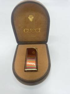 Y2 【動作未確認火花あり】GUCCI グッチ シェリーライン ガスライター 喫煙具 ゴールド×ブラウン 現状品