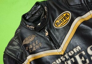 BATES LEATHER JACKET ベイツ レザージャケット 黒 × 黄 × 白 Ｌサイズ 各種内蔵パッド 脱着式インナー付き オールシーズンタイプ