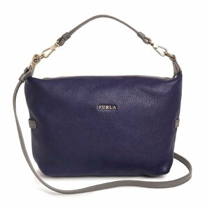 （中古）フルラ Furla ソフィー 2WAY ショルダー ハンドバッグ 斜め掛け レザー ブルー グレー 青 ライトゴールド金具 EK62YE0