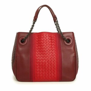 （未使用　展示品）ボッテガヴェネタ BOTTEGA VENETA イントレチャート チェーン ハンドバッグ カーフスキン ボルドー レッド 449141