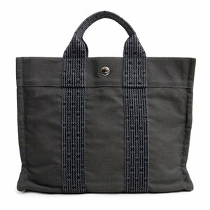 （中古）エルメス HERMES エールライン トート PM ハンドバッグ キャンバス グレー シルバー金具