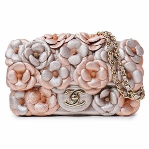 （新品・未使用品）シャネル CHANEL カメリア ミニ マトラッセ 20 Ｗチェーン ショルダーバッグ ラムスキン レザー シルバーピンク A92786