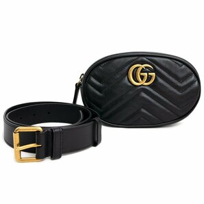 （新品・未使用品）グッチ GUCCI GGマーモント ベルトバッグ ボディバッグ ウエストバッグ キルティングレザー ブラック 黒 476434の画像2