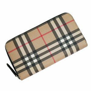 （新品・未使用品）バーバリー BURBERRY ノバチェック ラウンドファスナー 長財布 ポリウレタン75％ コットン25％ ベージュ 80166121