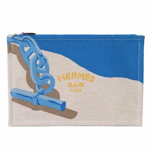 （新品・未使用品）エルメス HERMES エスカル シェーヌダンクル ヨッティング フラット ポーチ コットン ブルー ニュイ シエル ベージュ 青