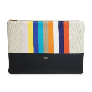 （新品・未使用品）セリーヌ CELINE ストライプ クラッチバッグ ポーチ キャンバス ラムスキン マルチカラー ブラック 黒 104232XTD.14ML