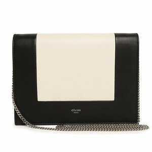 （新品・未使用品）セリーヌ CELINE フレーム イブニング チェーンウォレット ポシェット ショルダー レザー ブラック クリーム 黒 107773