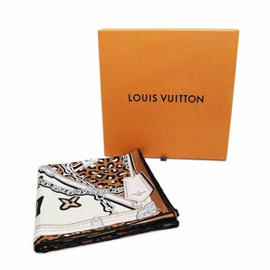 （新品・未使用品）ルイ ヴィトン LOUIS VUITTON カレ 90 ワイルドアットハート レオパード スカーフ シルク100％ ベージュ M00414 箱付の画像2