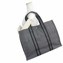 （未使用保管品）エルメス HERMES フールトゥ GM トート ハンドバッグ キャンバス グレー ブラック 黒 シルバー金具_画像7