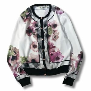 《良品◎》TED BAKER テッドベーカー★花柄デザイン*ノーカラーカーディガン*ホワイト/ブラック*サイズ2(LA1728)◆YP