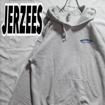 JERZEES ジャージーズ メンズ ヴィンテージ ミッチェル 企業ロゴ バックプリント プルオーバーパーカー フーディー グレー L 古着 #MA0380_画像1