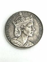 ♪ アンティークコイン イギリス 英国 エリザベスⅡ世 1953年 戴冠式 チューダーローズ 銀貨 銀メダル 硬貨メダル貨幣 _画像1