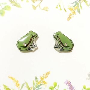 小さなピアスシリーズ★アマガエルのピアス/ノンホールピアス(樹脂イヤリング