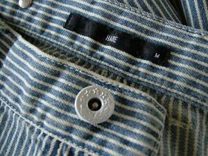 HARE Distressed Indigo Dyed Hickory Painter Pants Button Fly Suspender Button Size M